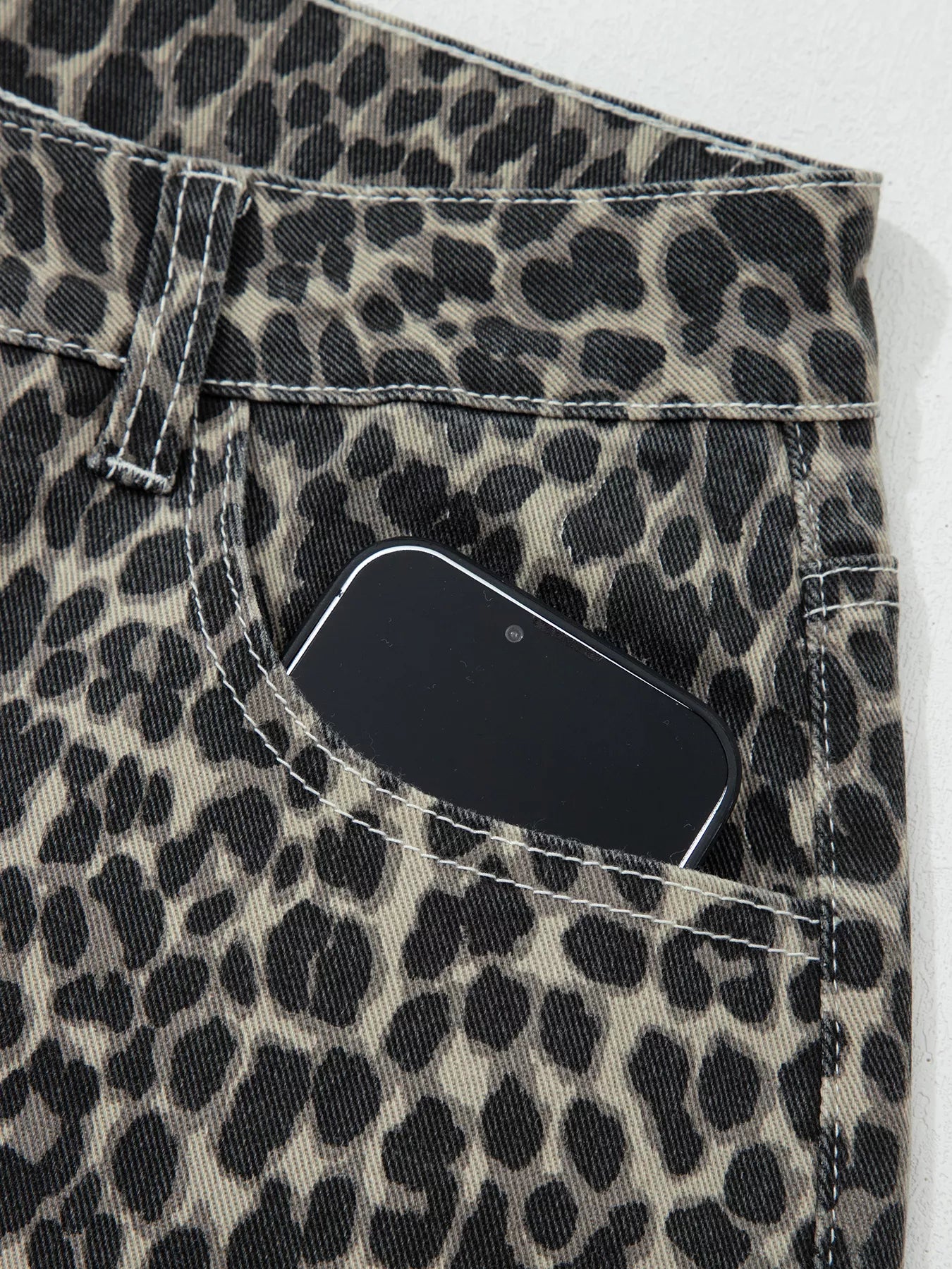 Leopard Print High Waist Barrel Jeans