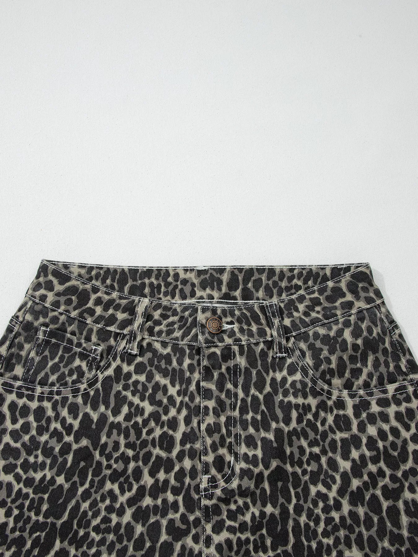 Leopard Print High Waist Barrel Jeans