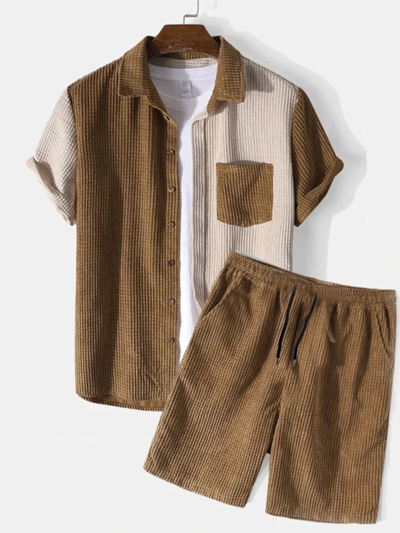 9c7c1bdc71184067a9beabf4323deeda-MaxMen's Color Block Button Up Shirt and Shorts-Origin