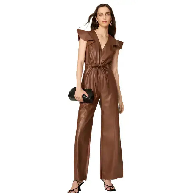 Brown Sheepskin Leather Jumpsuit