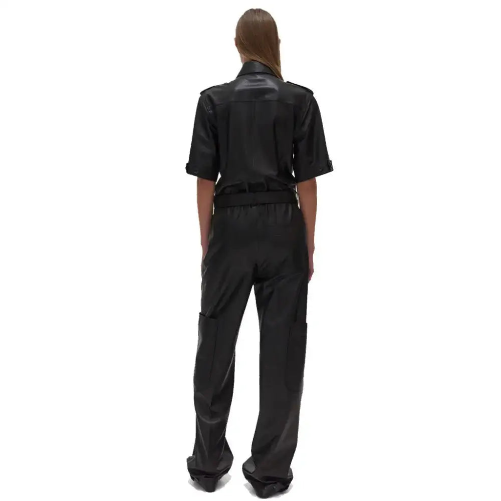 Classy Black Baggy Leather Jumpsuit