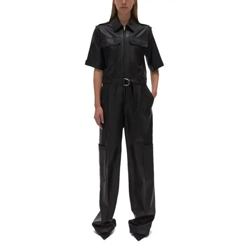 Classy Black Baggy Leather Jumpsuit